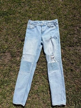 Old Navy Light Wash Skinny Jeans with Knee Patches